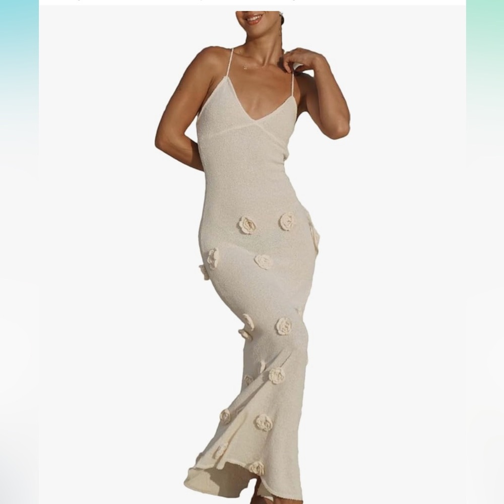 Elegant Cream Maxi Dress with Floral Accents